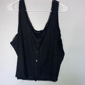 Black lace trim sheer crop top